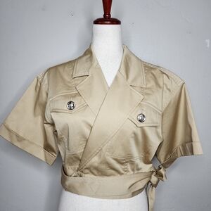 Derek Lam Collective Military Inspired Cropped Wrap Shirt Size‎ 48/US12